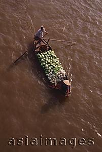 Asia Images Group - Vietnam, Can Tho, Hau river, Vegetable sellers passing under bridge, floating market.