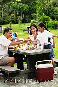 Asia Images Group - Family seated at picnic table