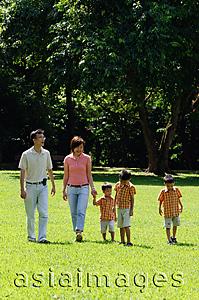 Asia Images Group - Family with three boys in park, walking