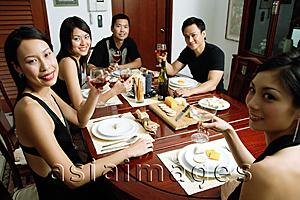 Asia Images Group - Adults having dinner party, smiling at camera