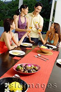 Asia Images Group - Young adults having dinner party, toasting with wine glasses