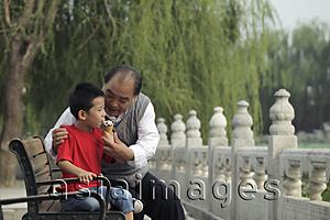 Asia Images Group - Grandfather giving an ice cream to grandson in a park