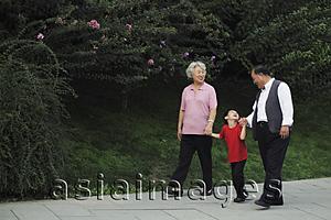 Asia Images Group - Grandmother, grandfather and grandson walking in the park