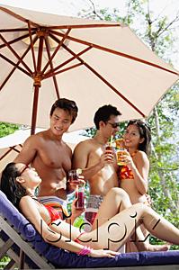 AsiaPix - Young adults in swimwear, standing with drinks