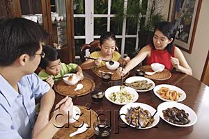 AsiaPix - Family of four eating at home