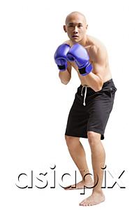 AsiaPix - Young man wearing boxing gloves, facing camera