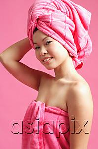 AsiaPix - Woman wearing pink towel