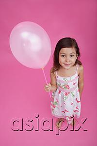 AsiaPix - Girl holding balloon, looking up at camera
