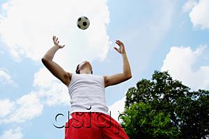 AsiaPix - Man playing soccer, looking up at ball