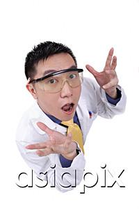AsiaPix - Doctor in lab coat, shocked expression, looking up at camera