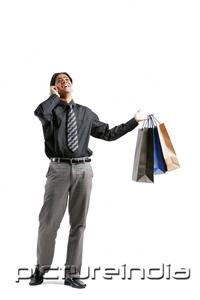 PictureIndia - Businessman talking on mobile phone, carrying shopping bags